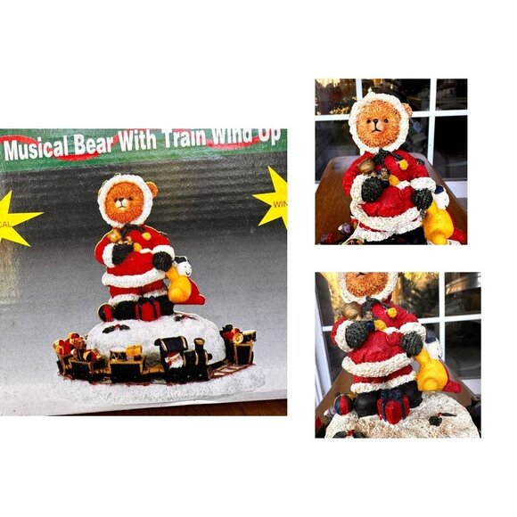 VTG Musical Bear with Train Wind Up Christmas Holiday Collection Santa N… - Picture 3 of 12